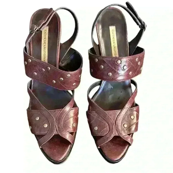 CHINESE LAUNDRY Woman’s Suzanne Brown Leather Studded Heels Size 9 - Picture 1 of 6